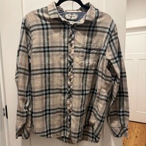 Billabong Men’s Large Plaid Gray Flannel Long Sleeve Pockets